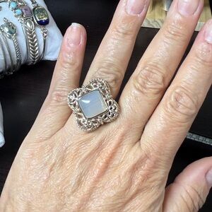 Elegant Silver Square Gemstone Ring